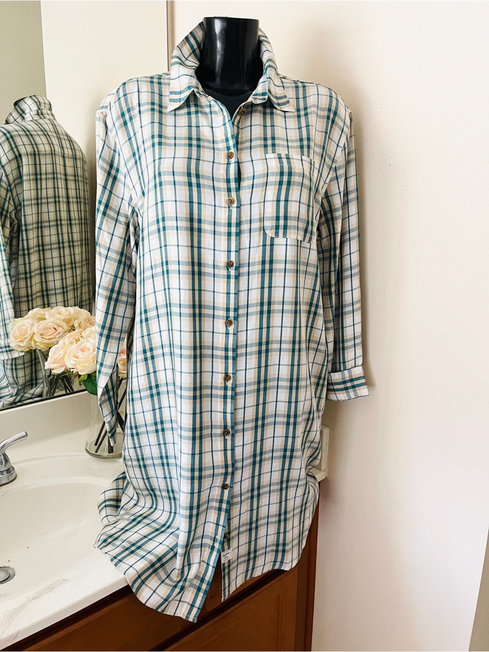 SOUTHERN TIDE Women’s Dress size M Teal Plaid Cotton Long Sleeve Button Down sz8
